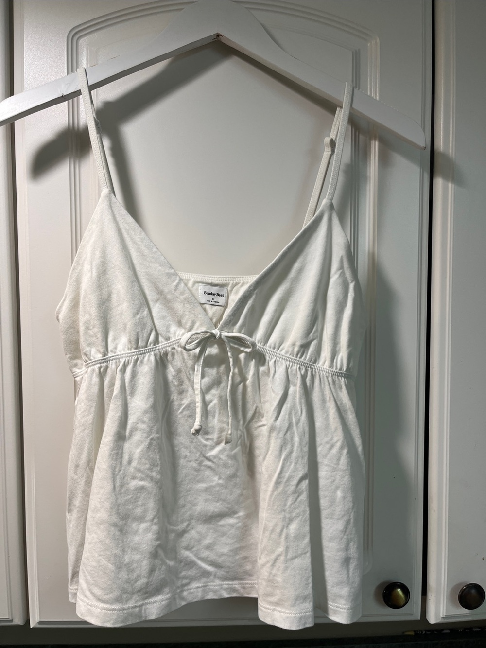 Aritzia Sunday Best White Spaghetti-Strap Babydoll Tank Top
